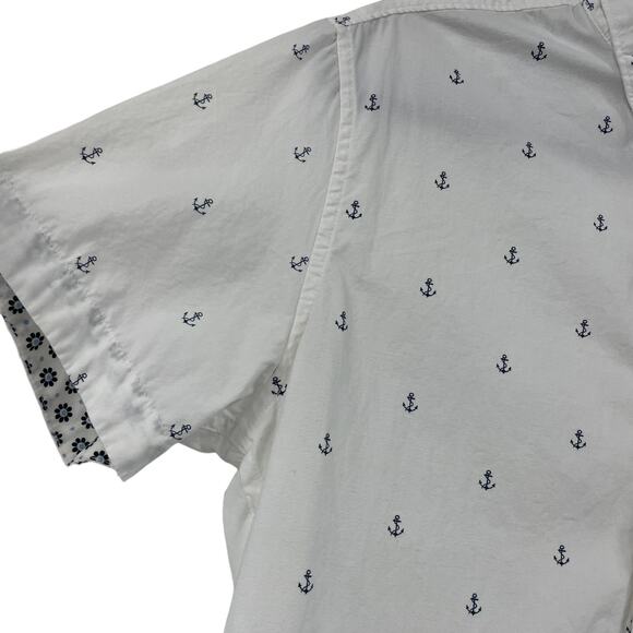 Denim & Flower Short Sleeve Anchor Print Button Down Slim Fit Men's Medium - Picture 3 of 7